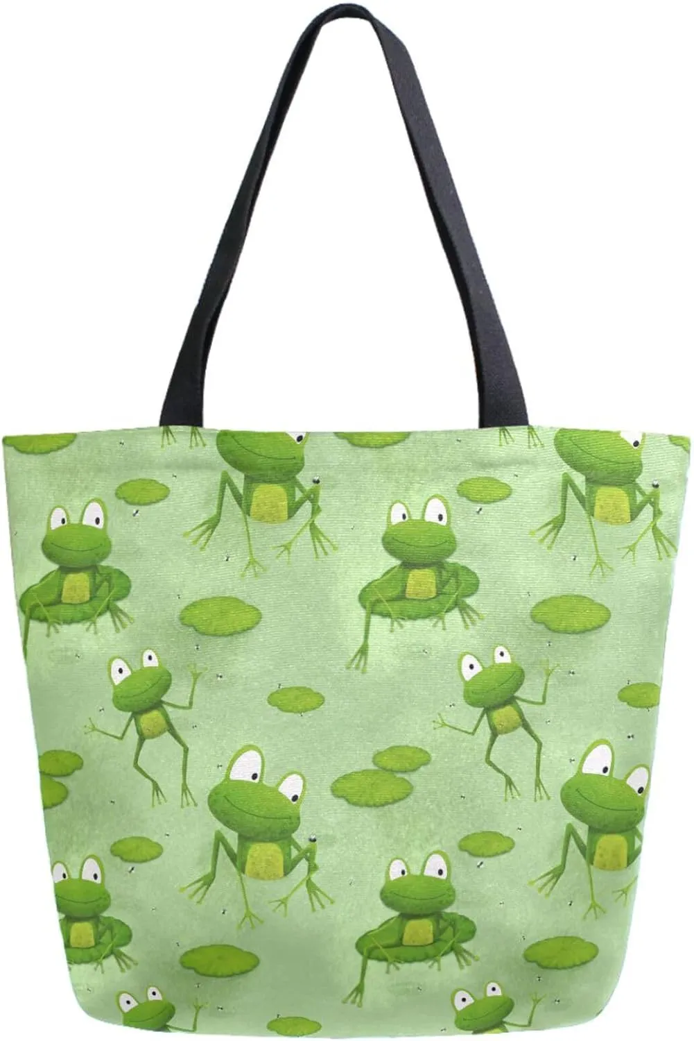 Naanle Lovely Frogs Pattern Extra Large Tote Long Handle Bags Canvas Reusable Market Beach Travel Gym Shopping Shoulder Bag