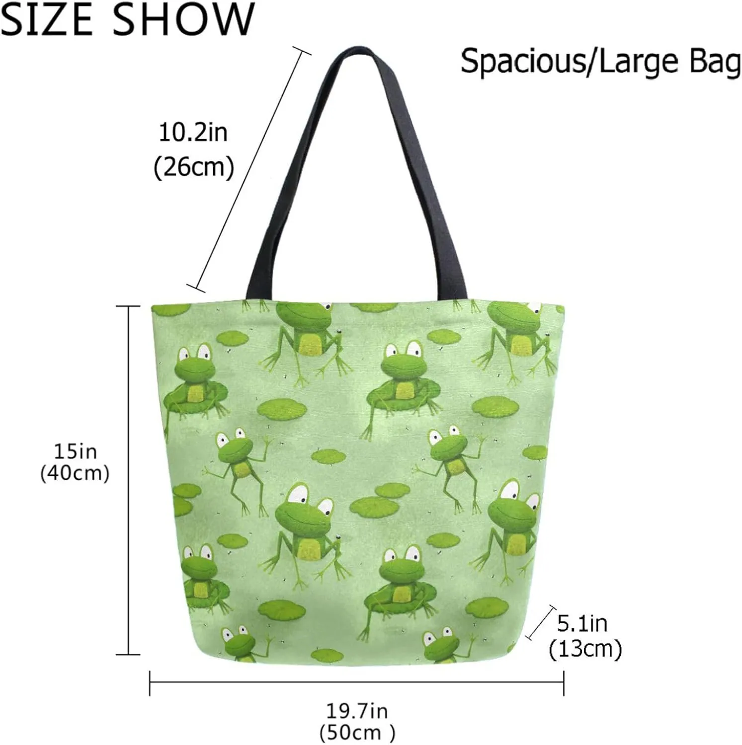 Naanle Lovely Frogs Pattern Extra Large Tote Long Handle Bags Canvas Reusable Market Beach Travel Gym Shopping Shoulder Bag