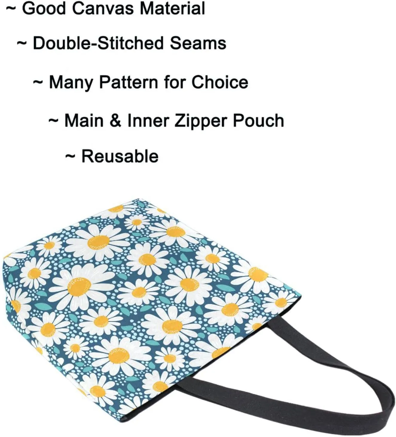 Naanle Womens Extra Large Creative Chamomile Flowers Canvas Reusable Market Beach Travel Gym Shopping Shoulder Tote Bag