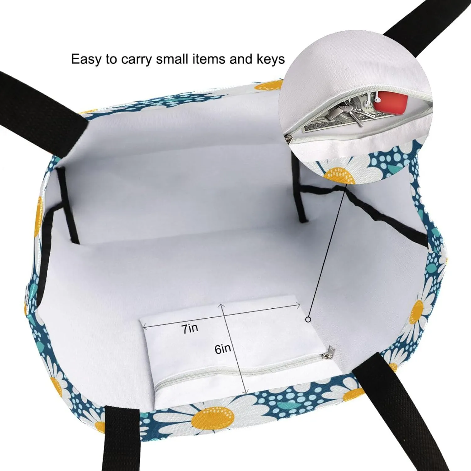 Naanle Womens Extra Large Creative Chamomile Flowers Canvas Reusable Market Beach Travel Gym Shopping Shoulder Tote Bag