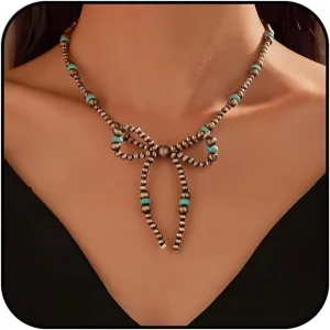 Navajo Pearl Necklaces For Women,Western Necklaces Turquoise Cowgirl Statement Necklaces Trendy Dainty Beaded Necklace Thanksgiving Western Jewelry Gifts