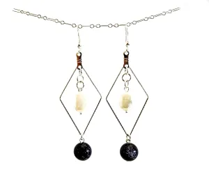 Navy Goldstone Earrings, White Freshwater Pearl Earrings, Diamond-Shaped Silver Hoop Earrings, Hypoallergenic Sterling Silver Ear Wires, Long Earrings, Jewelry Inspirations