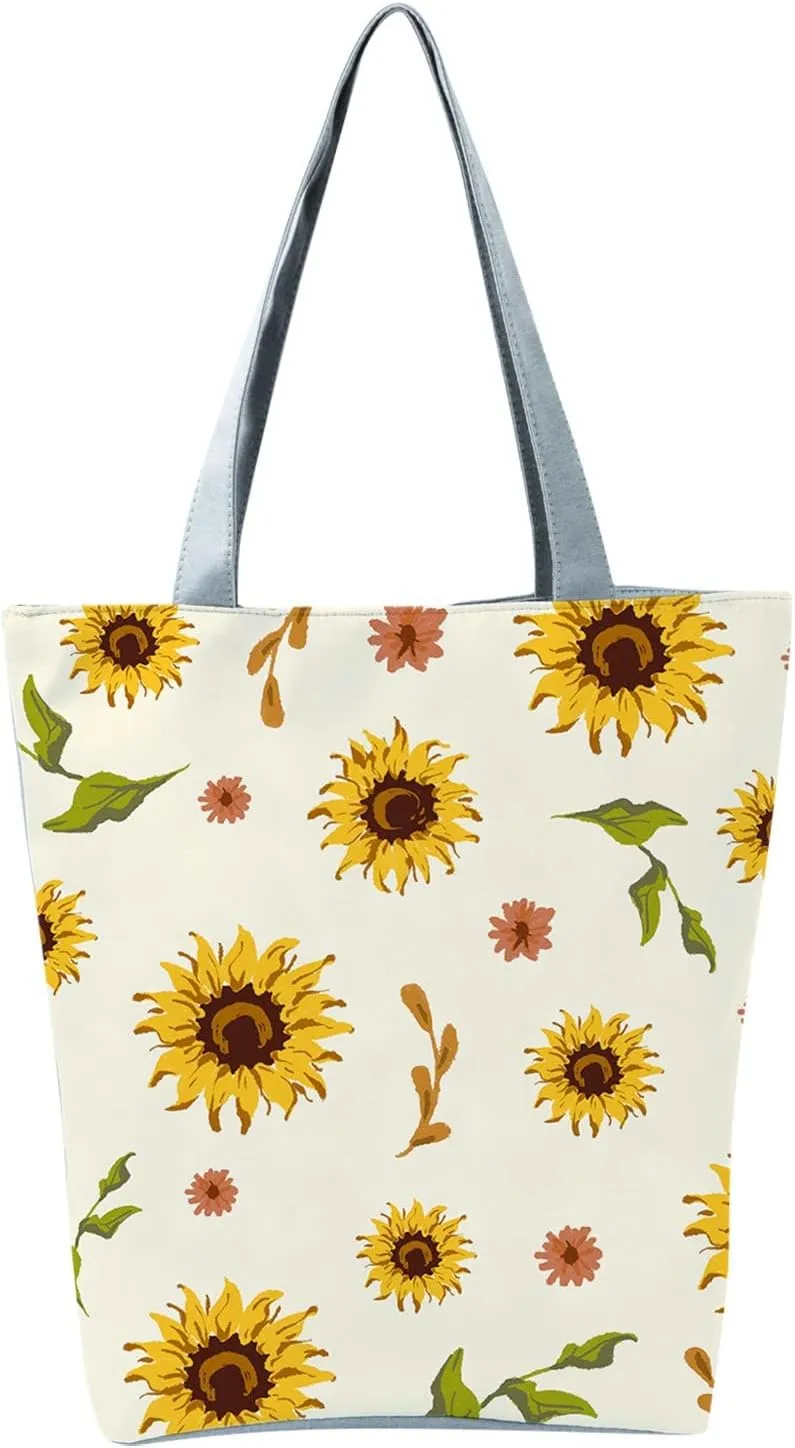 New Women's Slouchy Large Capacity Zippered Sunflower Printed Shoulder Bag Shoulder Tote Bag for Women (B, One Size)