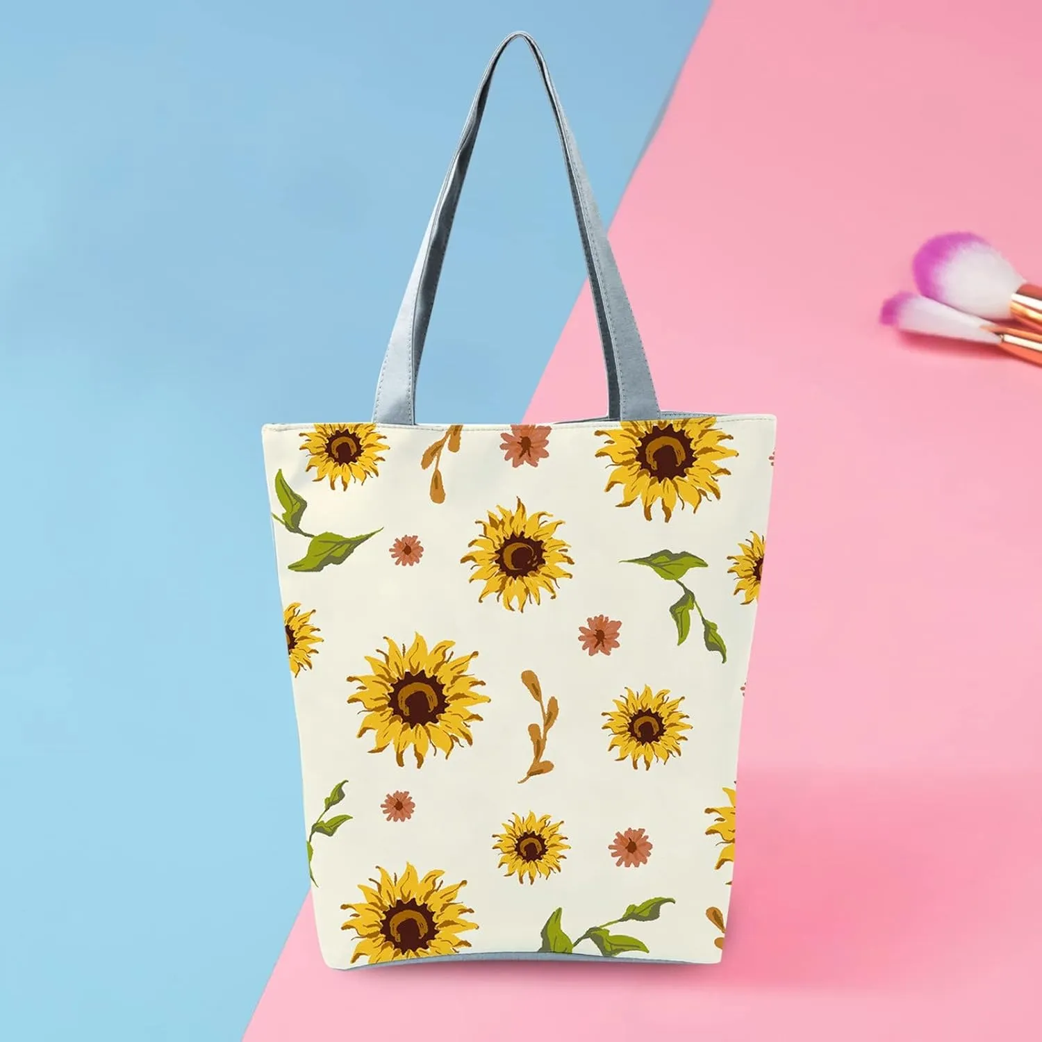New Women's Slouchy Large Capacity Zippered Sunflower Printed Shoulder Bag Shoulder Tote Bag for Women (B, One Size)