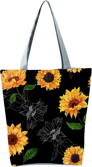 New Women's Slouchy Large Capacity Zippered Sunflower Printed Shoulder Bag Shoulder Tote Bag for Women (C, One Size)