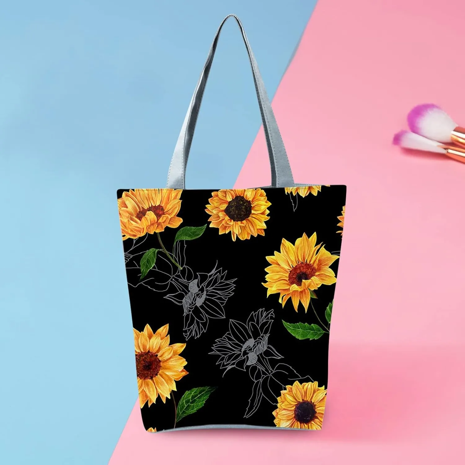 New Women's Slouchy Large Capacity Zippered Sunflower Printed Shoulder Bag Shoulder Tote Bag for Women (C, One Size)