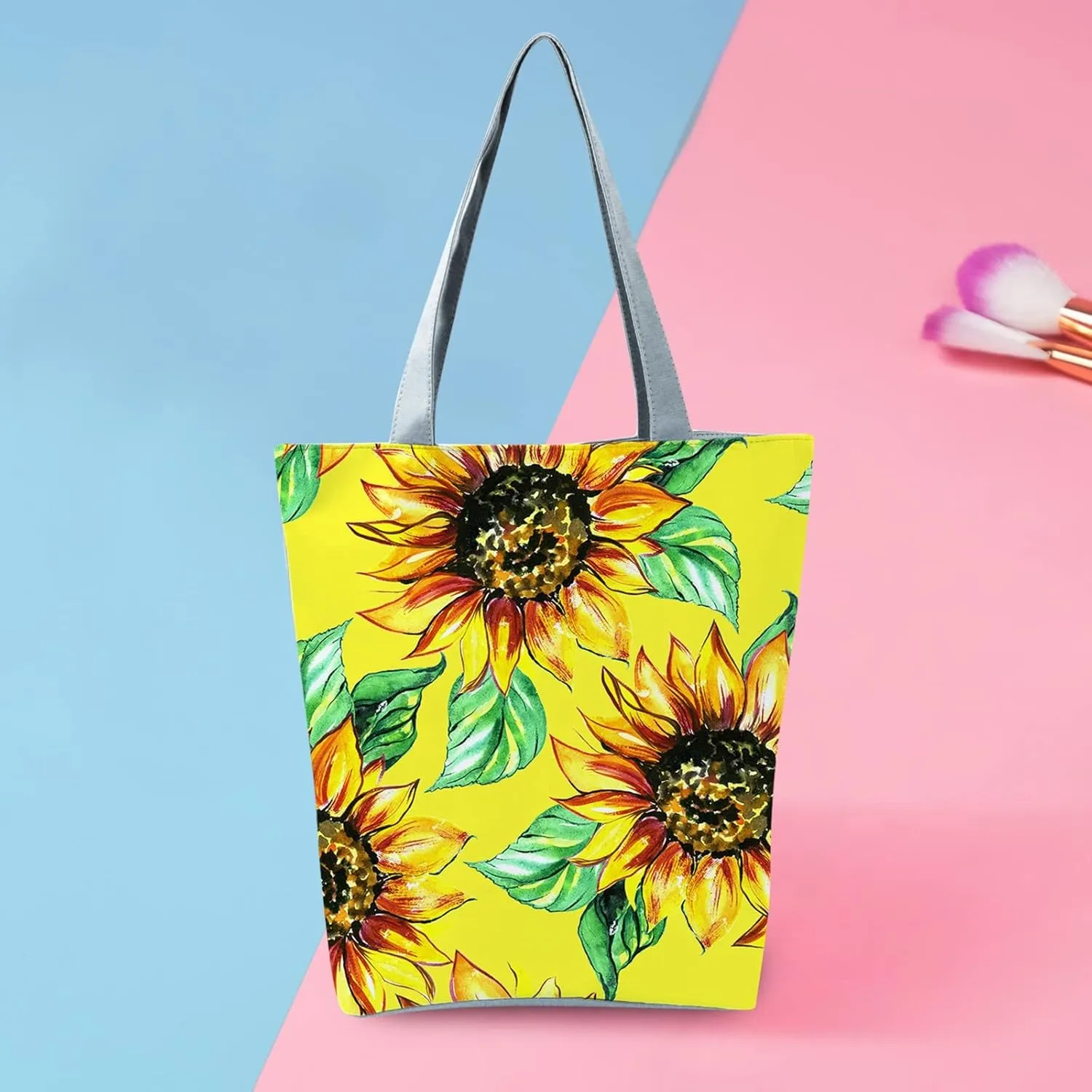New Women's Slouchy Large Capacity Zippered Sunflower Printed Shoulder Bag Shoulder Tote Bag for Women (E, One Size)