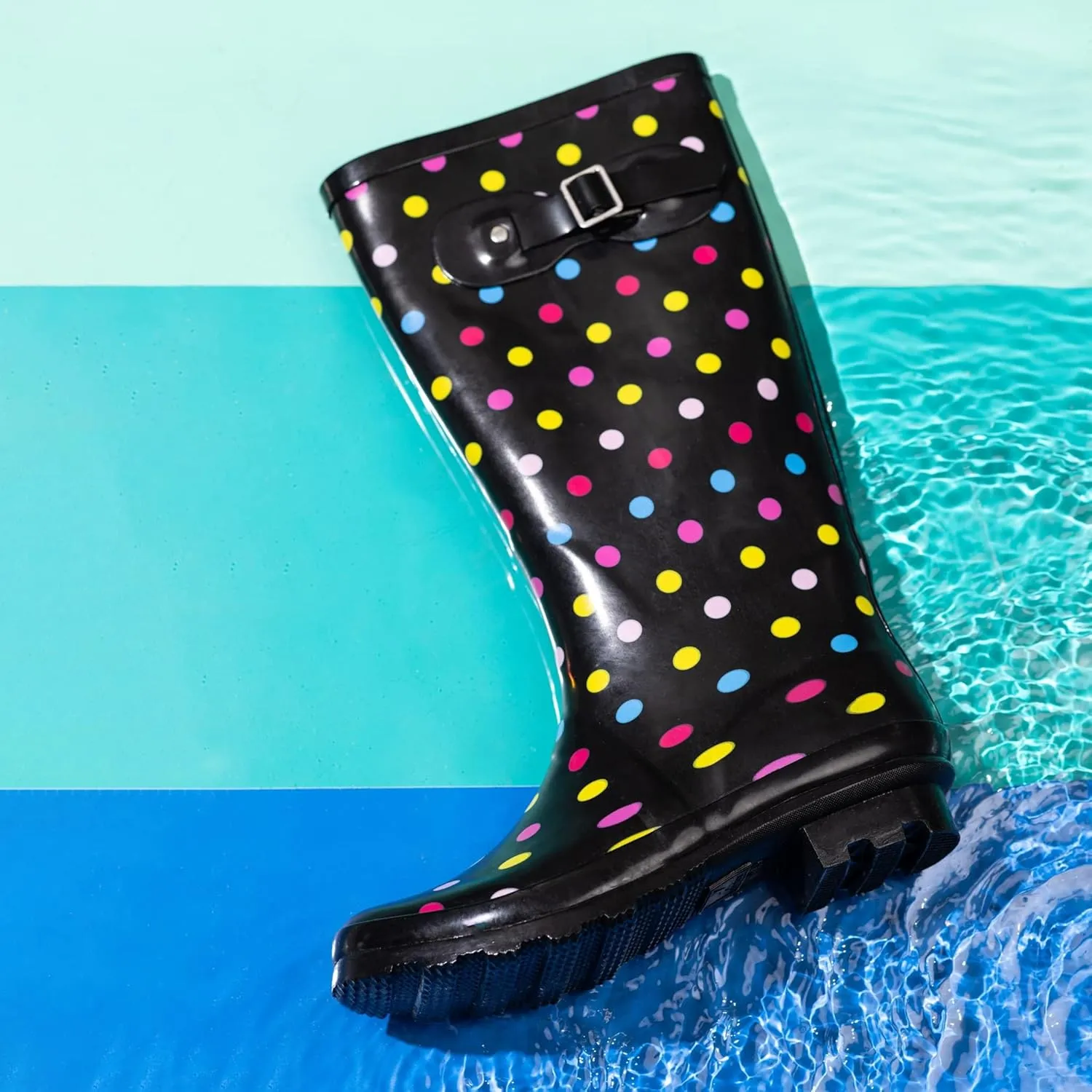 NORTY Women's Hurricane Rain Boots Knee High Calf Length - Glossy Matte Waterproof Rubber Tall Shoes