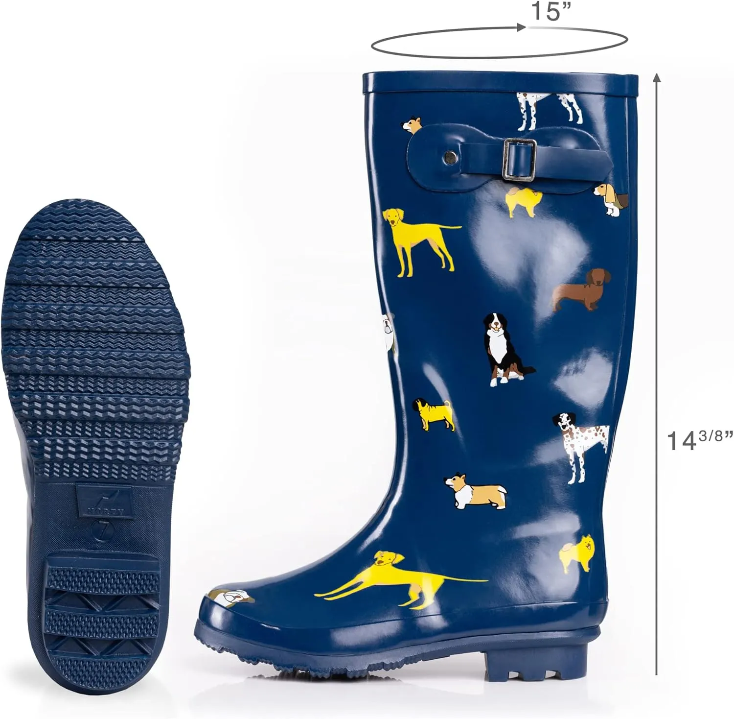 NORTY Women's Hurricane Rain Boots Knee High Calf Length - Glossy Matte Waterproof Rubber Tall Shoes