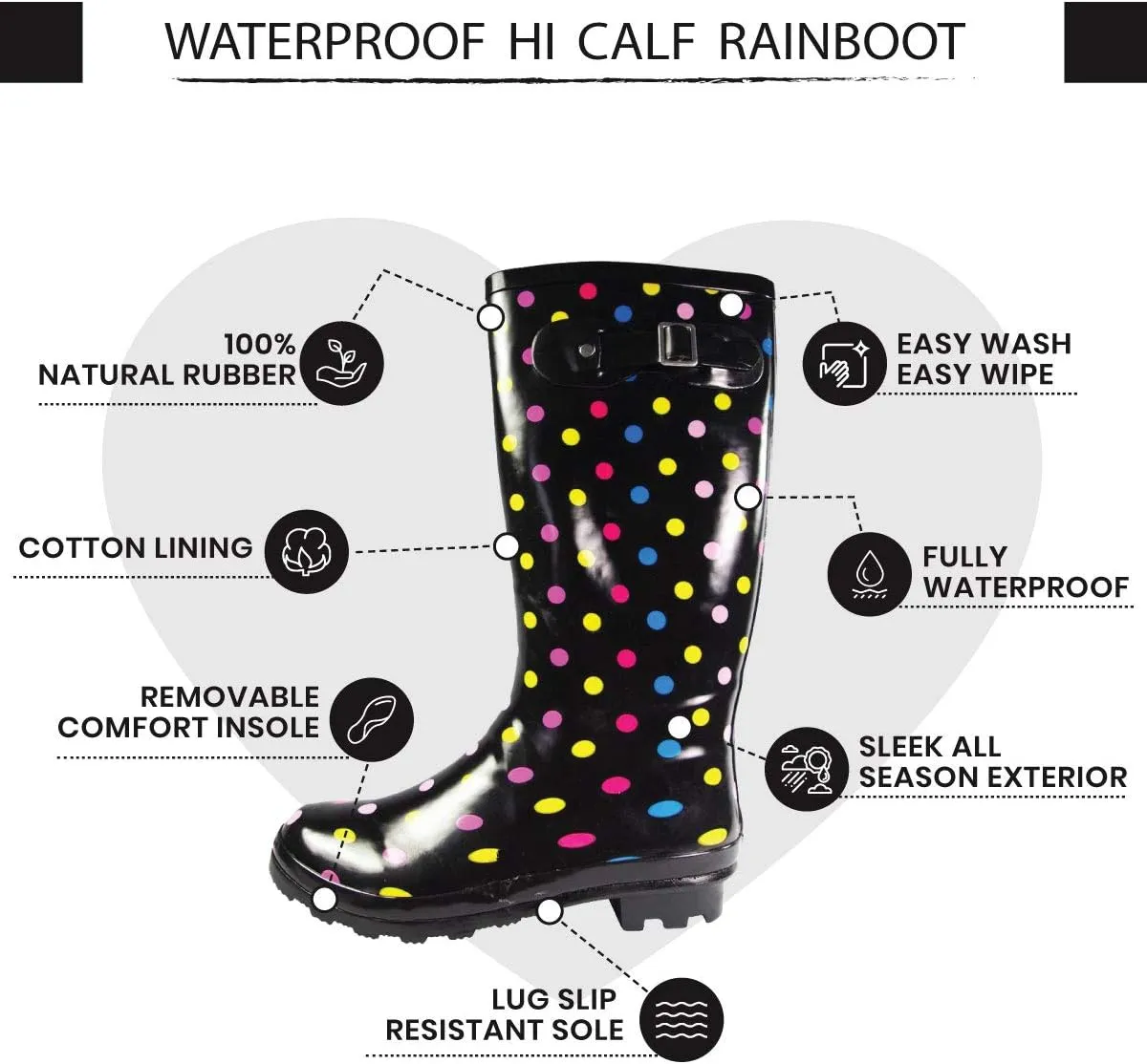 NORTY Women's Hurricane Rain Boots Knee High Calf Length - Glossy Matte Waterproof Rubber Tall Shoes