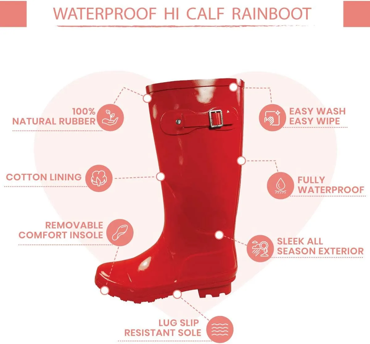 NORTY Women's Hurricane Rain Boots Knee High Calf Length - Glossy Matte Waterproof Rubber Tall Shoes