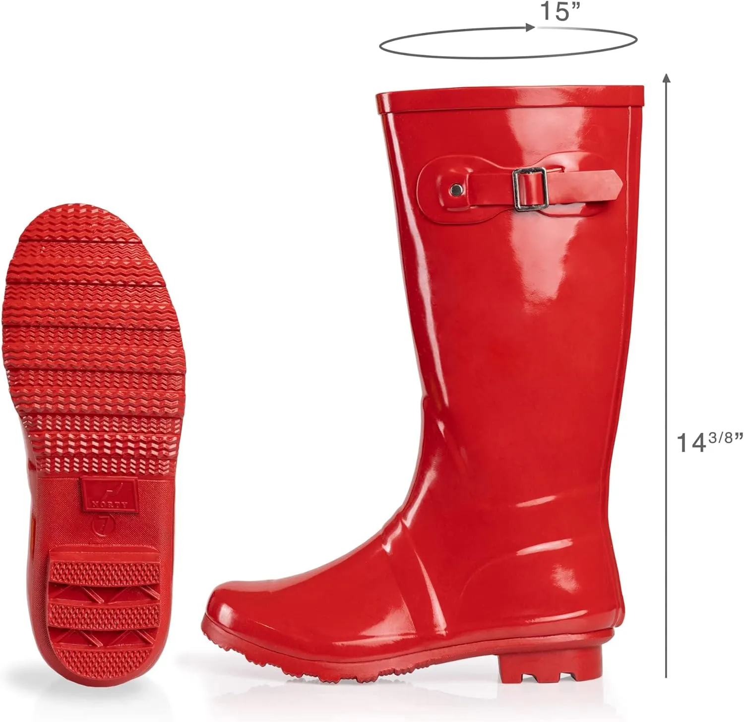 NORTY Women's Hurricane Rain Boots Knee High Calf Length - Glossy Matte Waterproof Rubber Tall Shoes