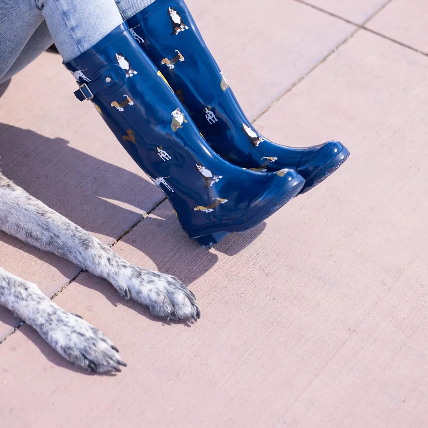 NORTY Women's Hurricane Rain Boots Knee High Calf Length - Glossy Matte Waterproof Rubber Tall Shoes