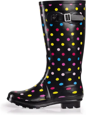 NORTY Women's Hurricane Rain Boots Knee High Calf Length - Glossy Matte Waterproof Rubber Tall Shoes