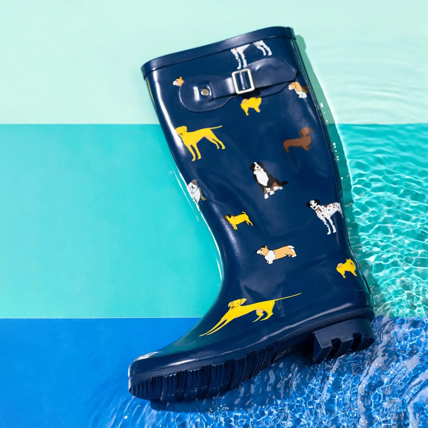 NORTY Women's Hurricane Rain Boots Knee High Calf Length - Glossy Matte Waterproof Rubber Tall Shoes