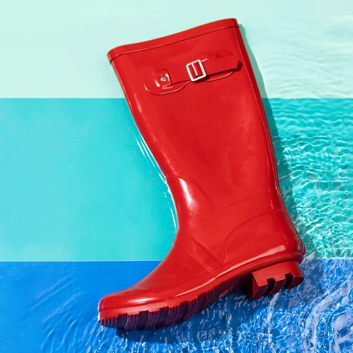 NORTY Women's Hurricane Rain Boots Knee High Calf Length - Glossy Matte Waterproof Rubber Tall Shoes