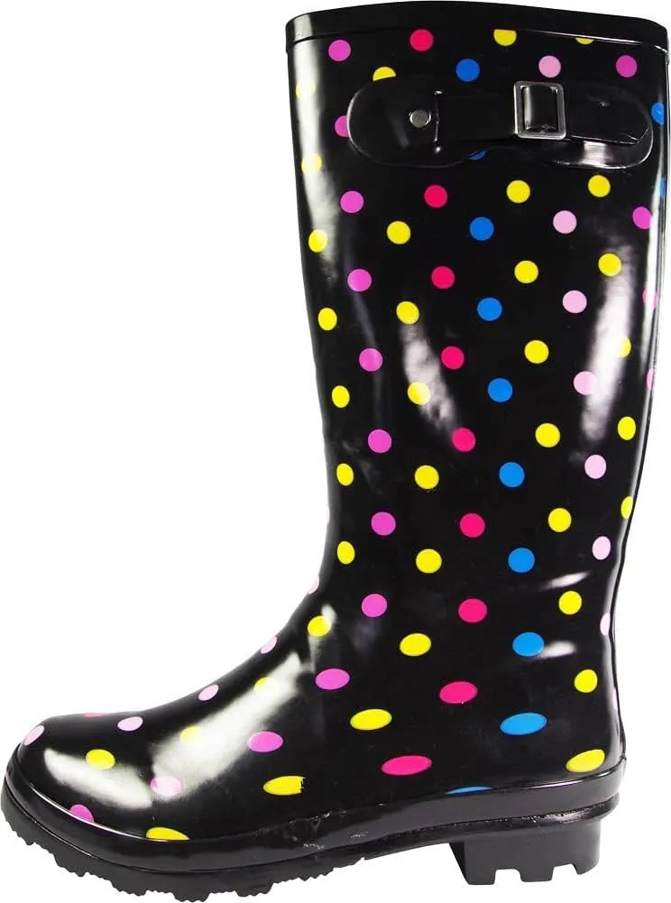 NORTY Women's Hurricane Rain Boots Knee High Calf Length - Glossy Matte Waterproof Rubber Tall Shoes
