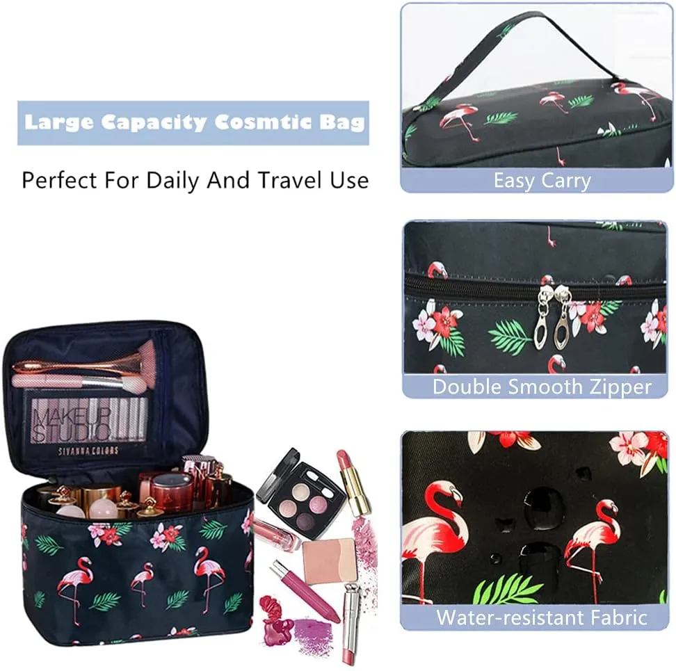 NuAngela Travel Makeup Bag, Portable Toiletry Cosmetic Bags For Women and Girls, Large Make Up Case Zipper Pounch, Water Proof Cosmetics Accessories Organizer