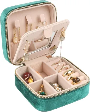 OceeK Plush Velvet Jewelry Box,Travel Jewelry Case and Organizer with Mirror,for Women Teen Girl Gifts,Green,1 Pack