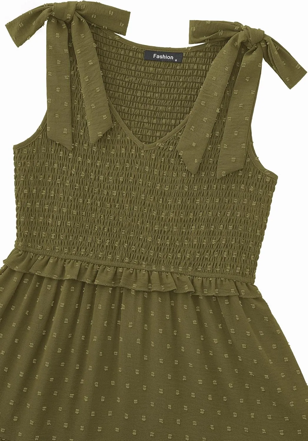 Okiwam Womens Summer Dresses 2025 Spring V Neck Sleeveless Tie Strap Maxi Beach Sundresses Boho Swiss Dot Wedding Guest Dress
