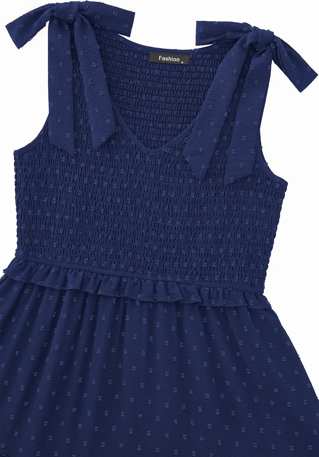 Okiwam Womens Summer Dresses 2025 Spring V Neck Sleeveless Tie Strap Maxi Beach Sundresses Boho Swiss Dot Wedding Guest Dress