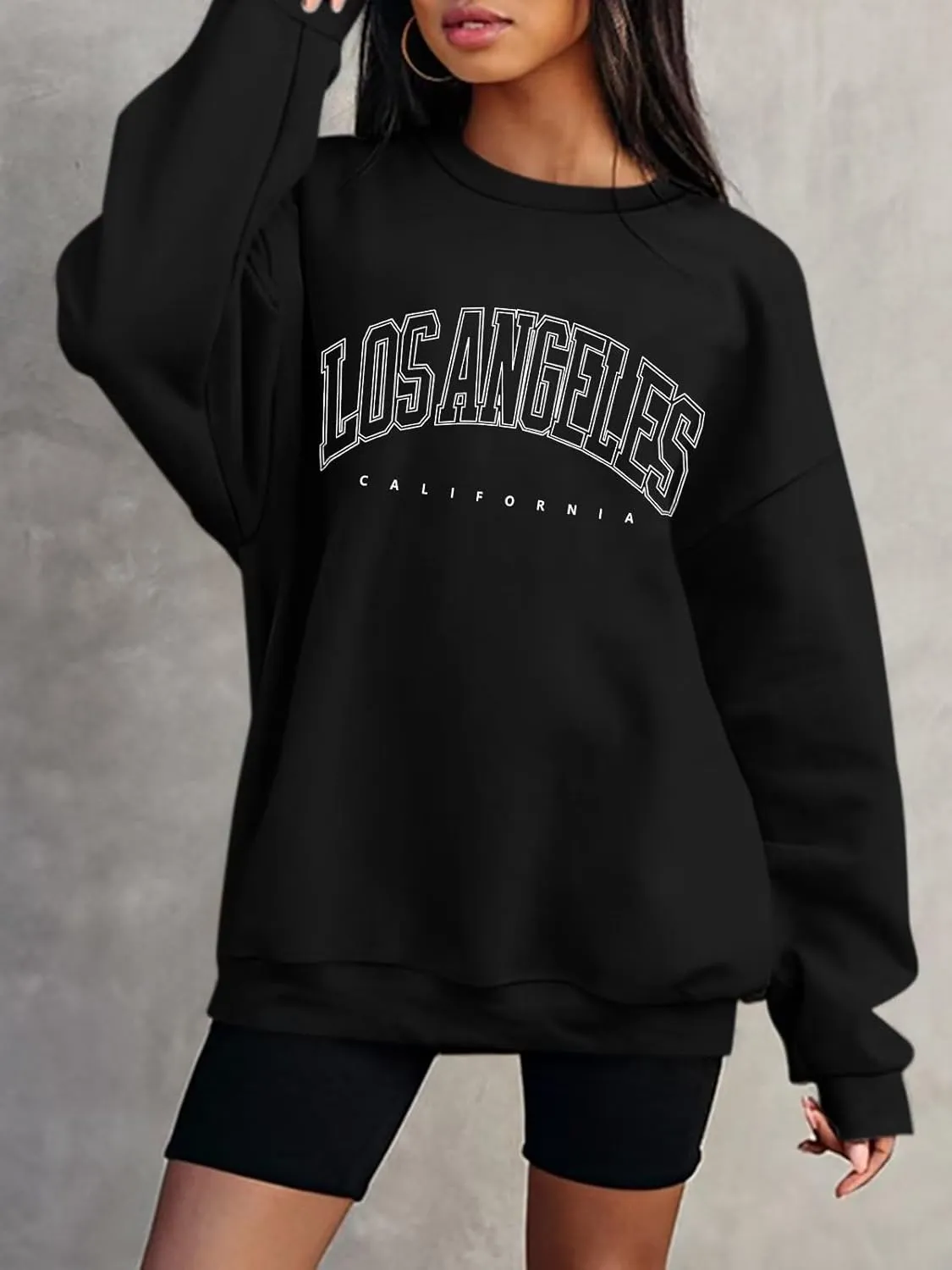 ORANDESIGNE Womens Casual Letter Graphic Print Long Sleeve Oversized Sweatshirt Tunic Tops Creweck Loose Tee T Shirts