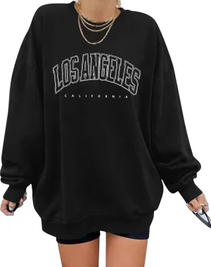 ORANDESIGNE Womens Casual Letter Graphic Print Long Sleeve Oversized Sweatshirt Tunic Tops Creweck Loose Tee T Shirts