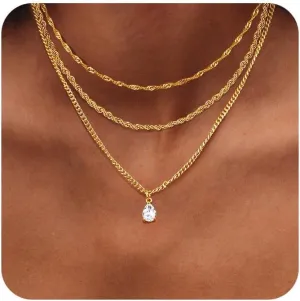 ORAZIO Gold Necklaces for Women,Layered Gold Necklace,14K Gold Plated Pendant Necklaces,Simple Choker Necklaces Set, Dainty Gold Chain Necklaces,Trendy Gold Stacked Jewelry Gifts for Women