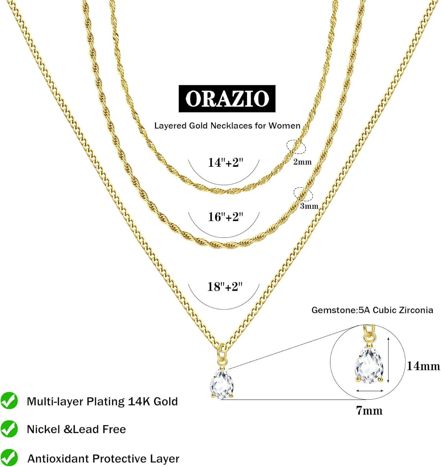 ORAZIO Gold Necklaces for Women,Layered Gold Necklace,14K Gold Plated Pendant Necklaces,Simple Choker Necklaces Set, Dainty Gold Chain Necklaces,Trendy Gold Stacked Jewelry Gifts for Women