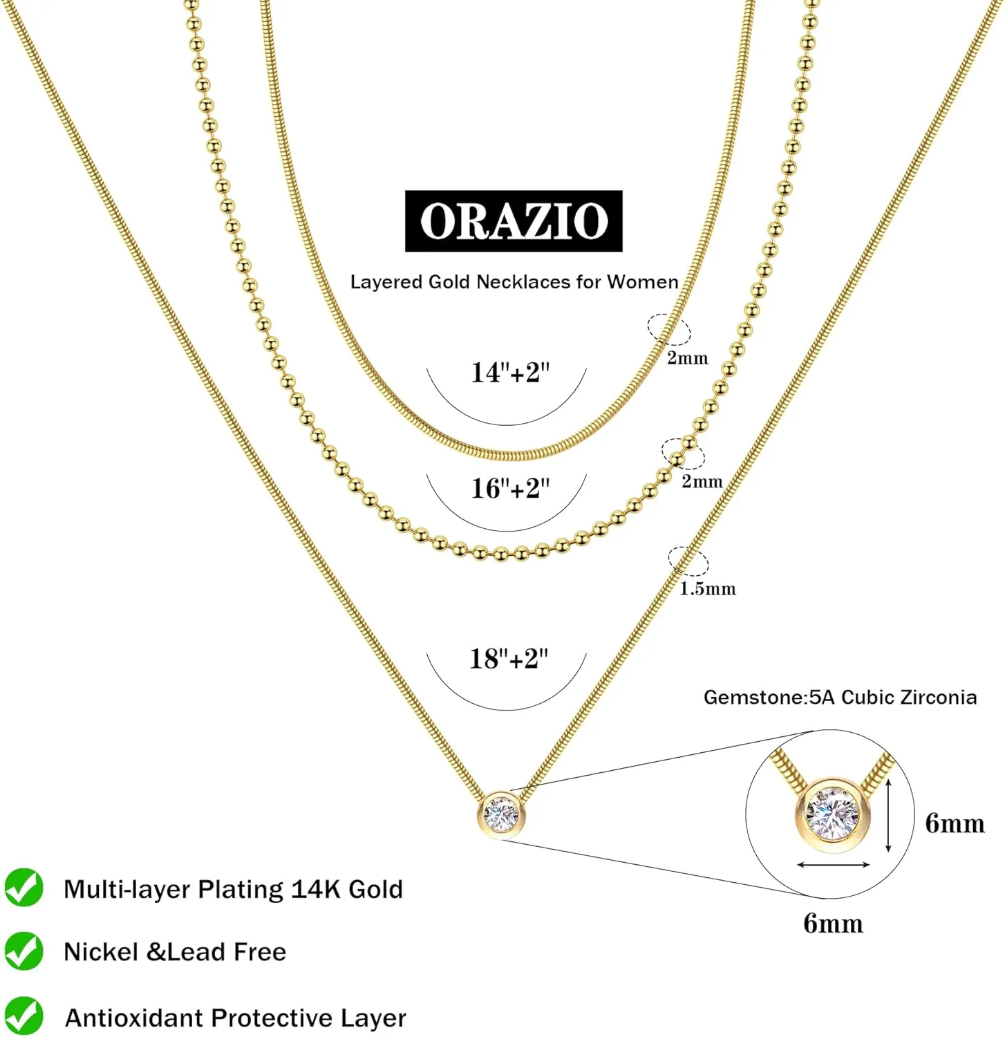 ORAZIO Gold Necklaces for Women,Layered Gold Necklace,14K Gold Plated Pendant Necklaces,Simple Choker Necklaces Set, Dainty Gold Chain Necklaces,Trendy Gold Stacked Jewelry Gifts for Women