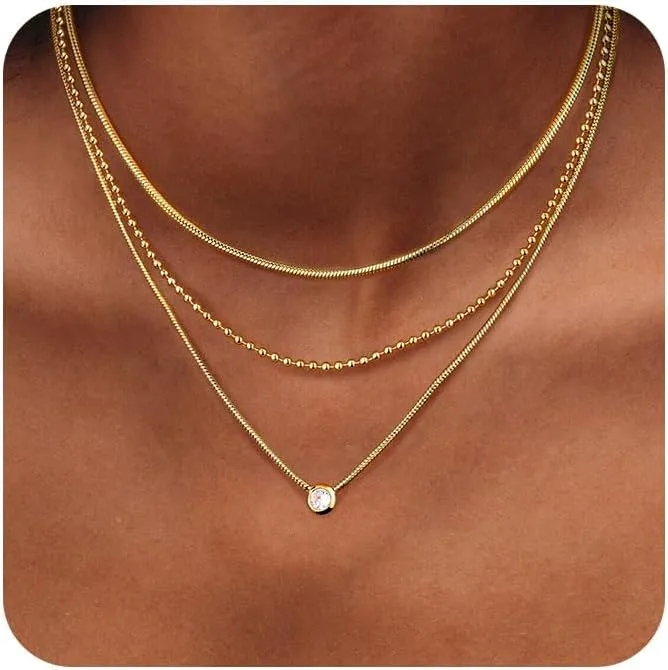ORAZIO Gold Necklaces for Women,Layered Gold Necklace,14K Gold Plated Pendant Necklaces,Simple Choker Necklaces Set, Dainty Gold Chain Necklaces,Trendy Gold Stacked Jewelry Gifts for Women