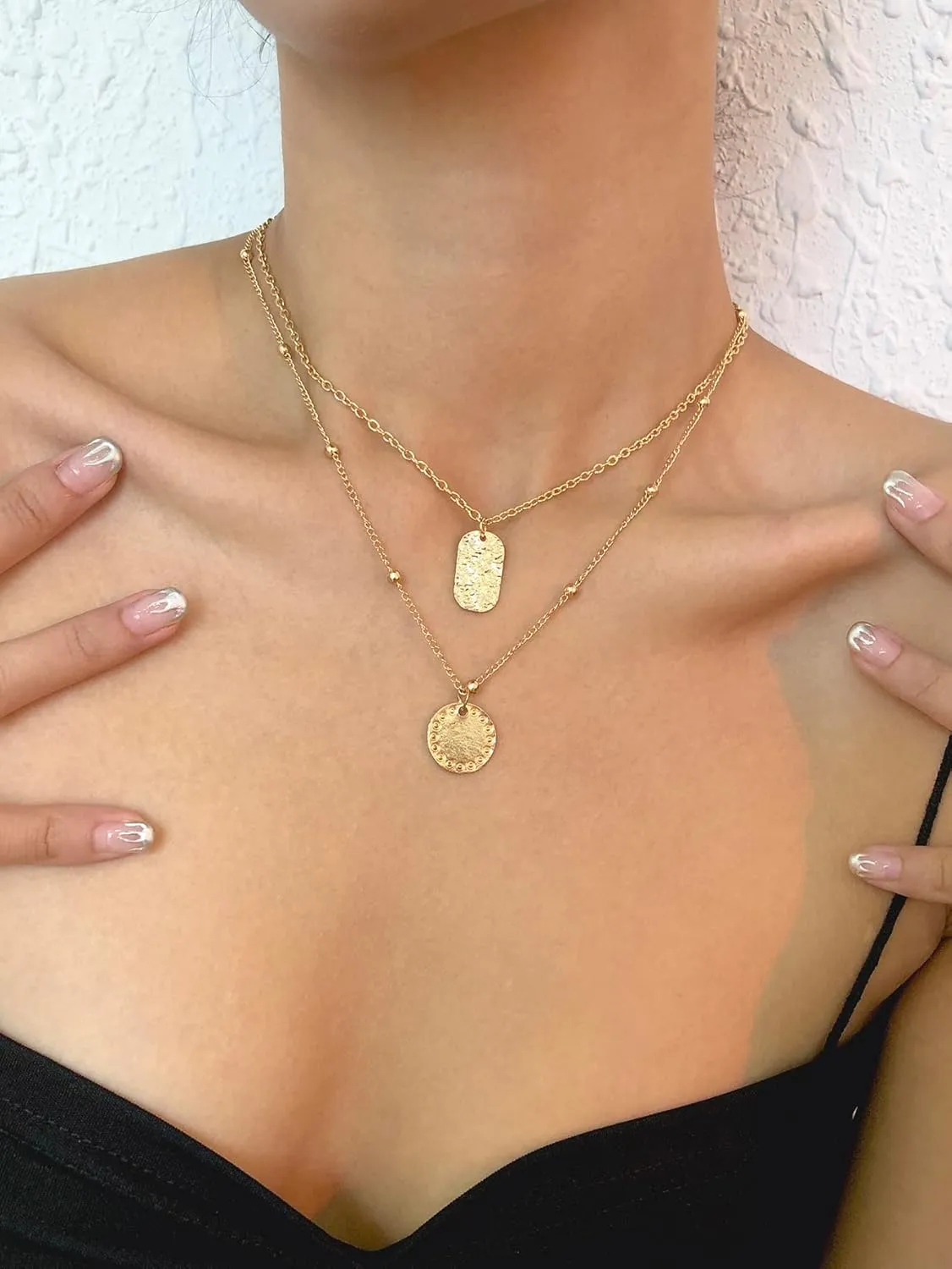 OYOANGLE Women's Heart Charm Layered Necklaces Thin Chain Choker Pendant Necklaces