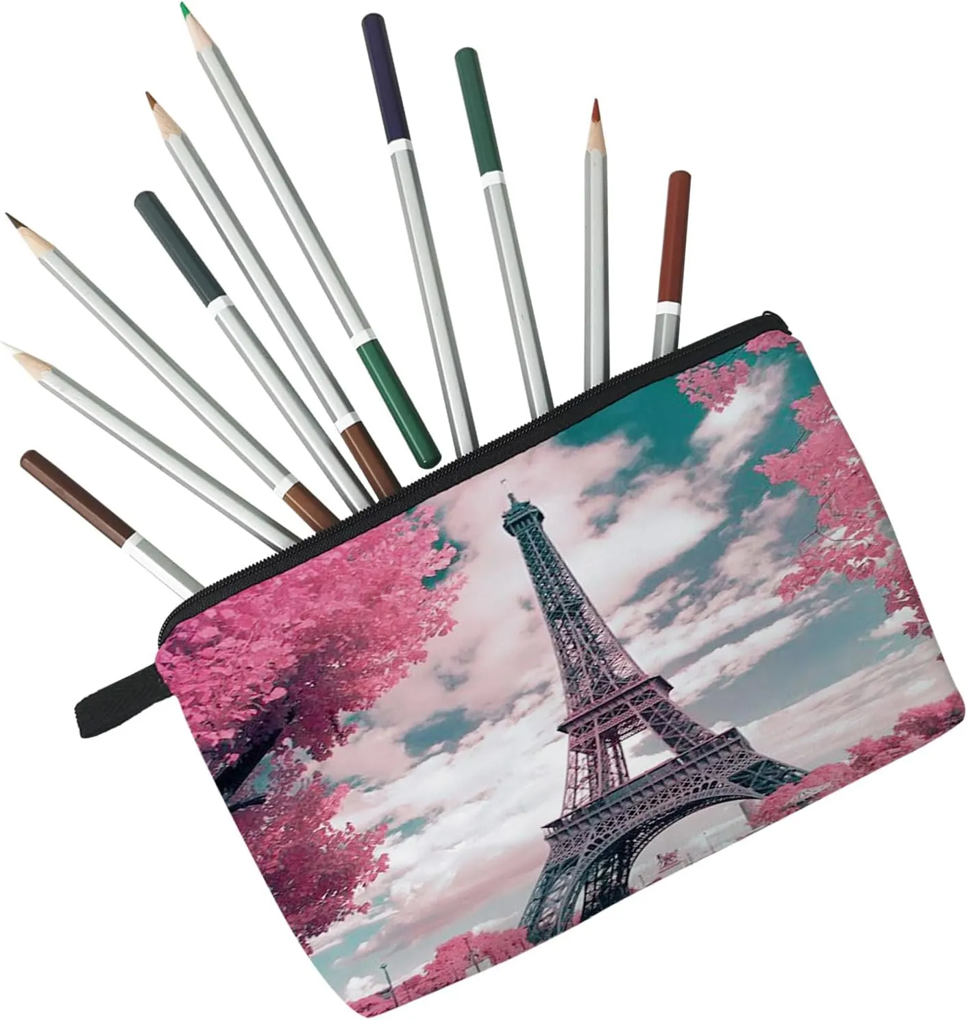 Paris Eiffel Tower Makeup Bag Cute Small Makeup Organizer Bag Travel Toiletry Zipper Pouch Birthday Christmas Gift Vintage Paris Eiffel Tower Cosmetic Bag for Women Friends Sisters