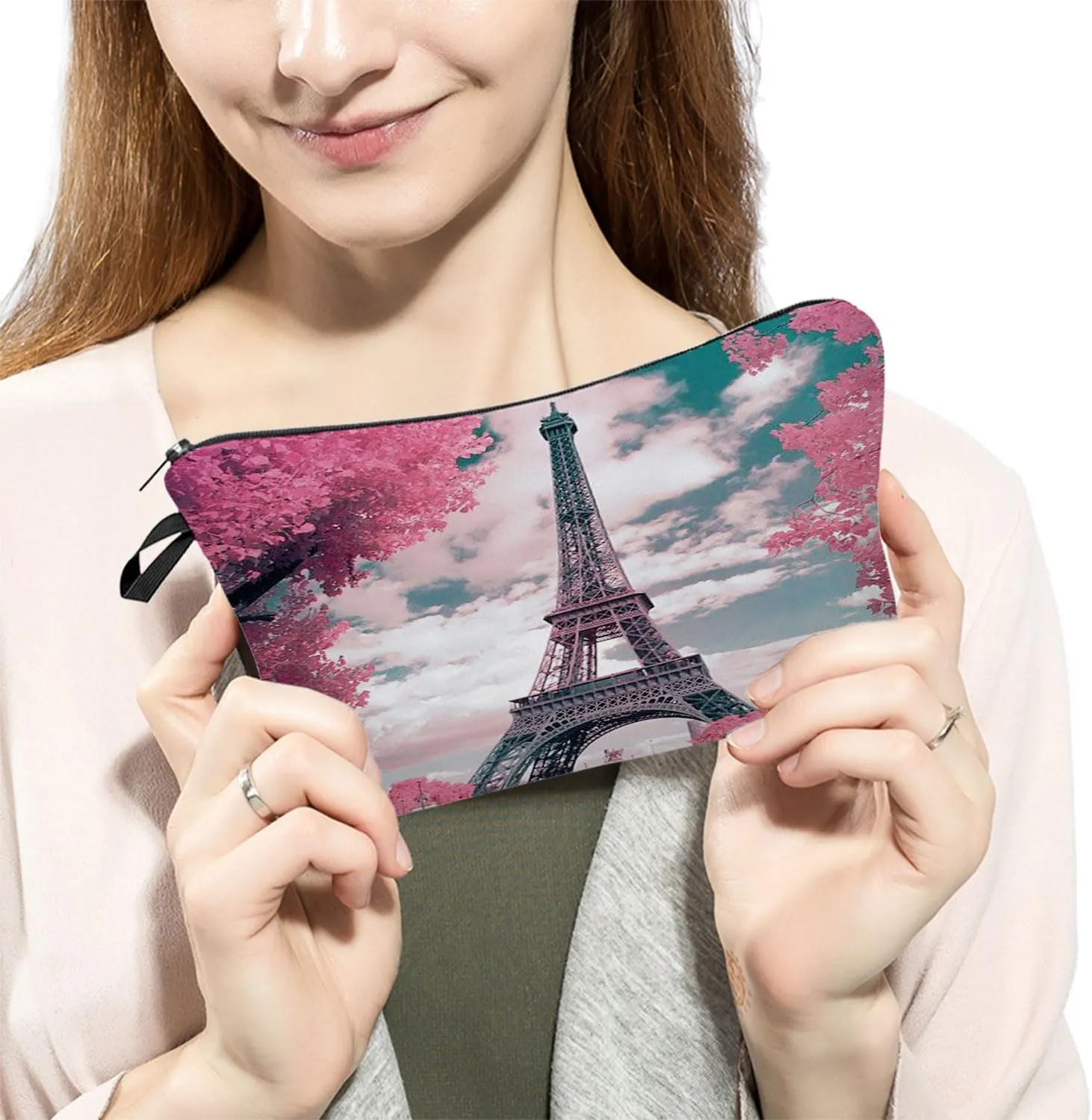 Paris Eiffel Tower Makeup Bag Cute Small Makeup Organizer Bag Travel Toiletry Zipper Pouch Birthday Christmas Gift Vintage Paris Eiffel Tower Cosmetic Bag for Women Friends Sisters