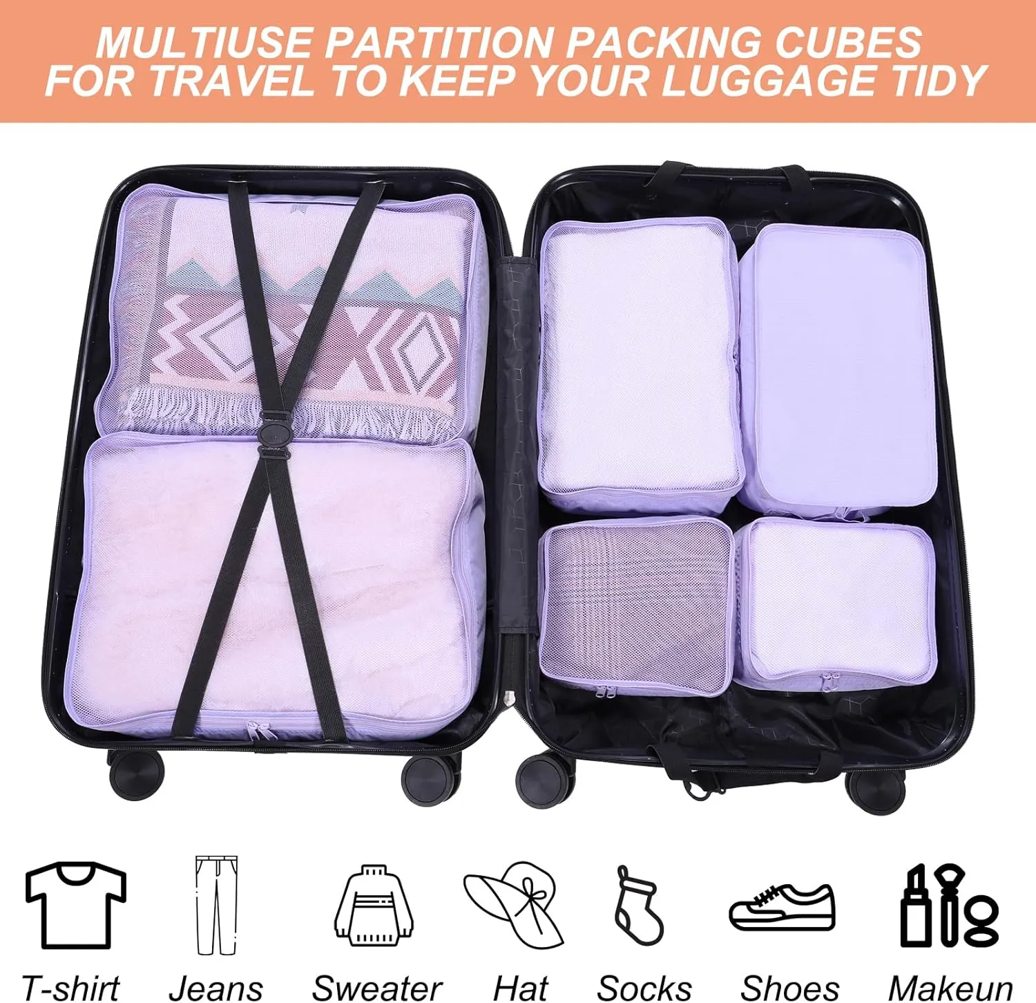 PATIKIL 6 Set Travel Packing Cube, Travel Bags Organizer for Luggage Waterproof Suitcase Organizer Bags Set Travel Essentials with Shoe Bag for Carry on Suitcases, Purple