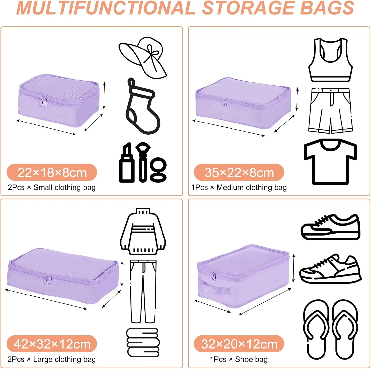 PATIKIL 6 Set Travel Packing Cube, Travel Bags Organizer for Luggage Waterproof Suitcase Organizer Bags Set Travel Essentials with Shoe Bag for Carry on Suitcases, Purple