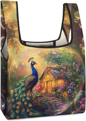 Peacock Shopping Bags Reusable Grocery Bag Lightweight Tote Bags Holiday Bags with Handles