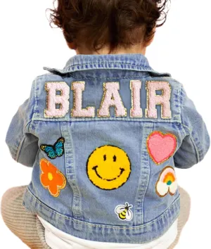 Personalized Kids Denim Patch Jacket with Names Custom Denim Jackets Gifts for Girls Boys Toddles
