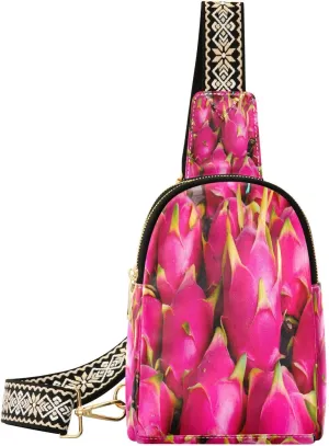Pink Dragon Fruit Fanny Pack Crossbody PC Leather Small Sling Bag for Women Fashion Waist Packs Chest Bag for Travel Sports Running Hiking