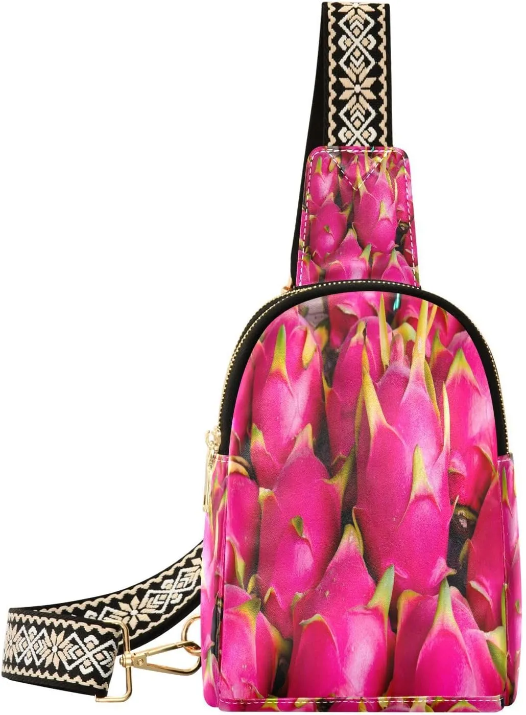 Pink Dragon Fruit Fanny Pack Crossbody PC Leather Small Sling Bag for Women Fashion Waist Packs Chest Bag for Travel Sports Running Hiking