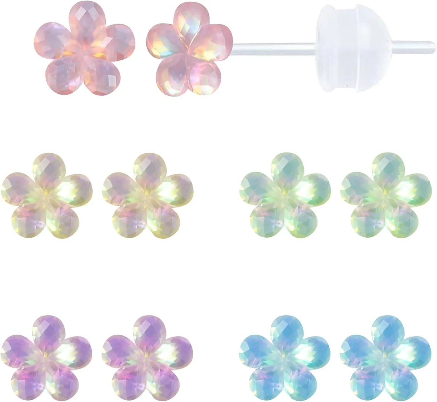 Plastic Earrings for Sensitive Ears - Girls & Women's Flower Stud Post Earrings