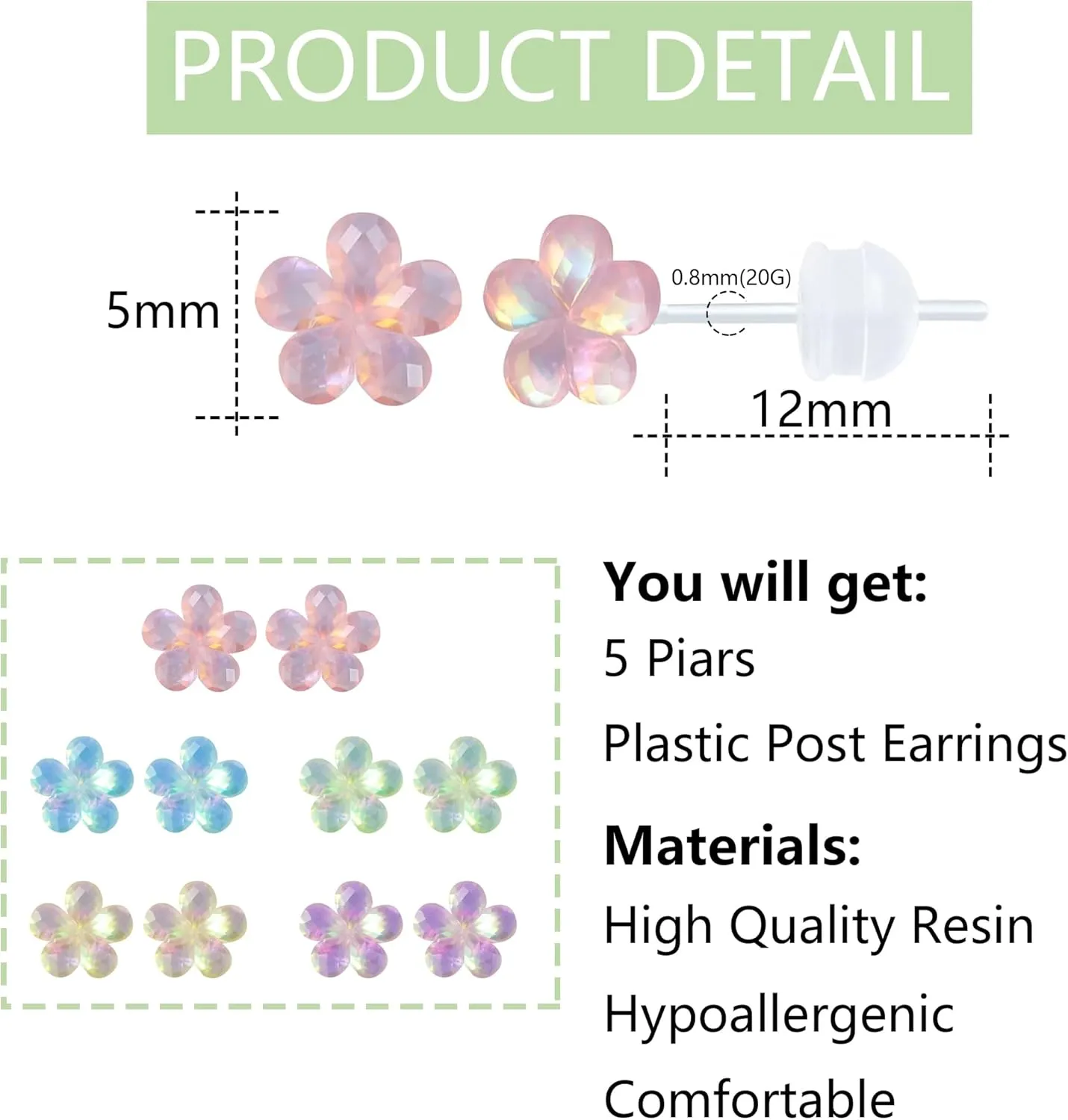 Plastic Earrings for Sensitive Ears - Girls & Women's Flower Stud Post Earrings