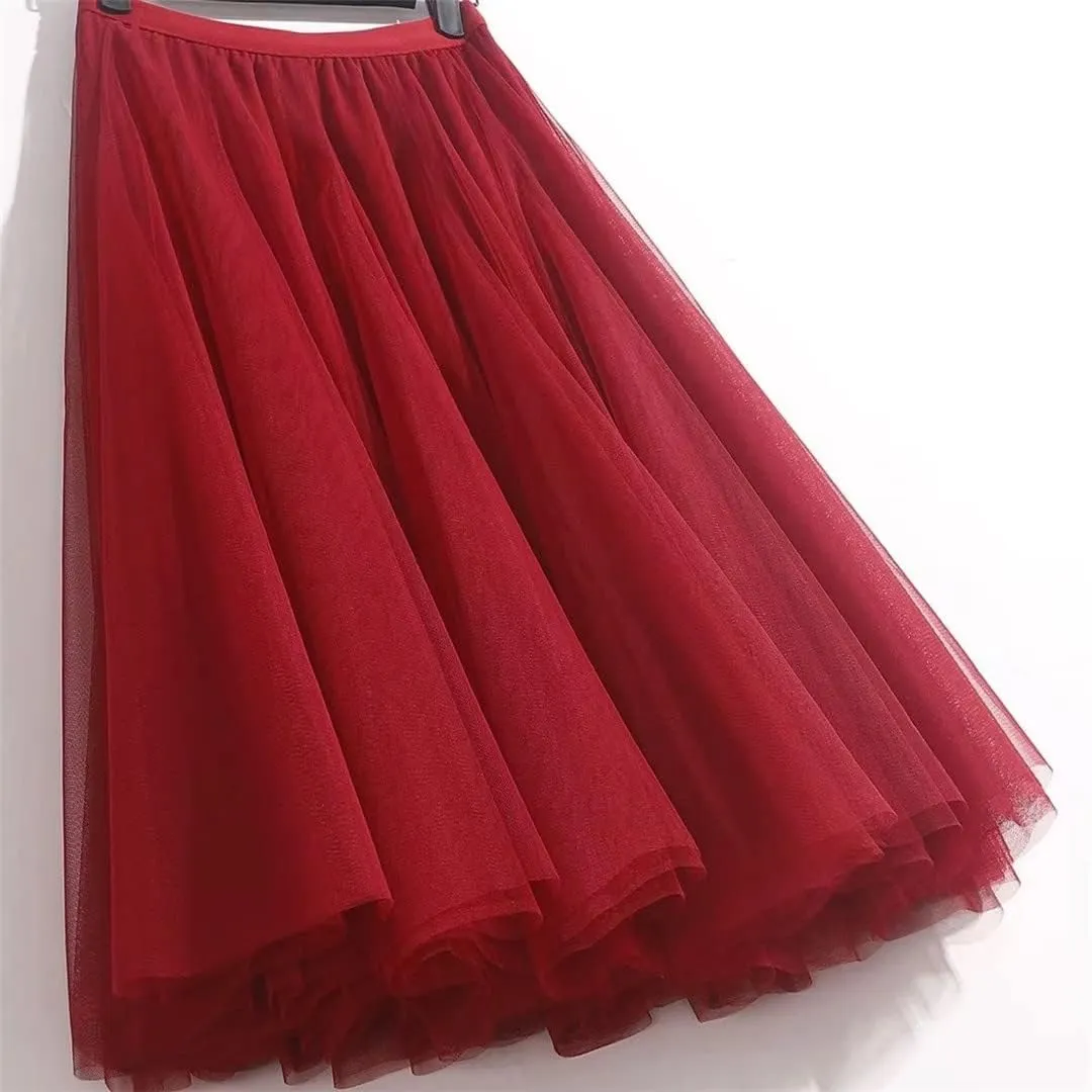 Pleated Skirt Sexy Midi Tulle Skirt High Waist Full Lining Adult Tutu