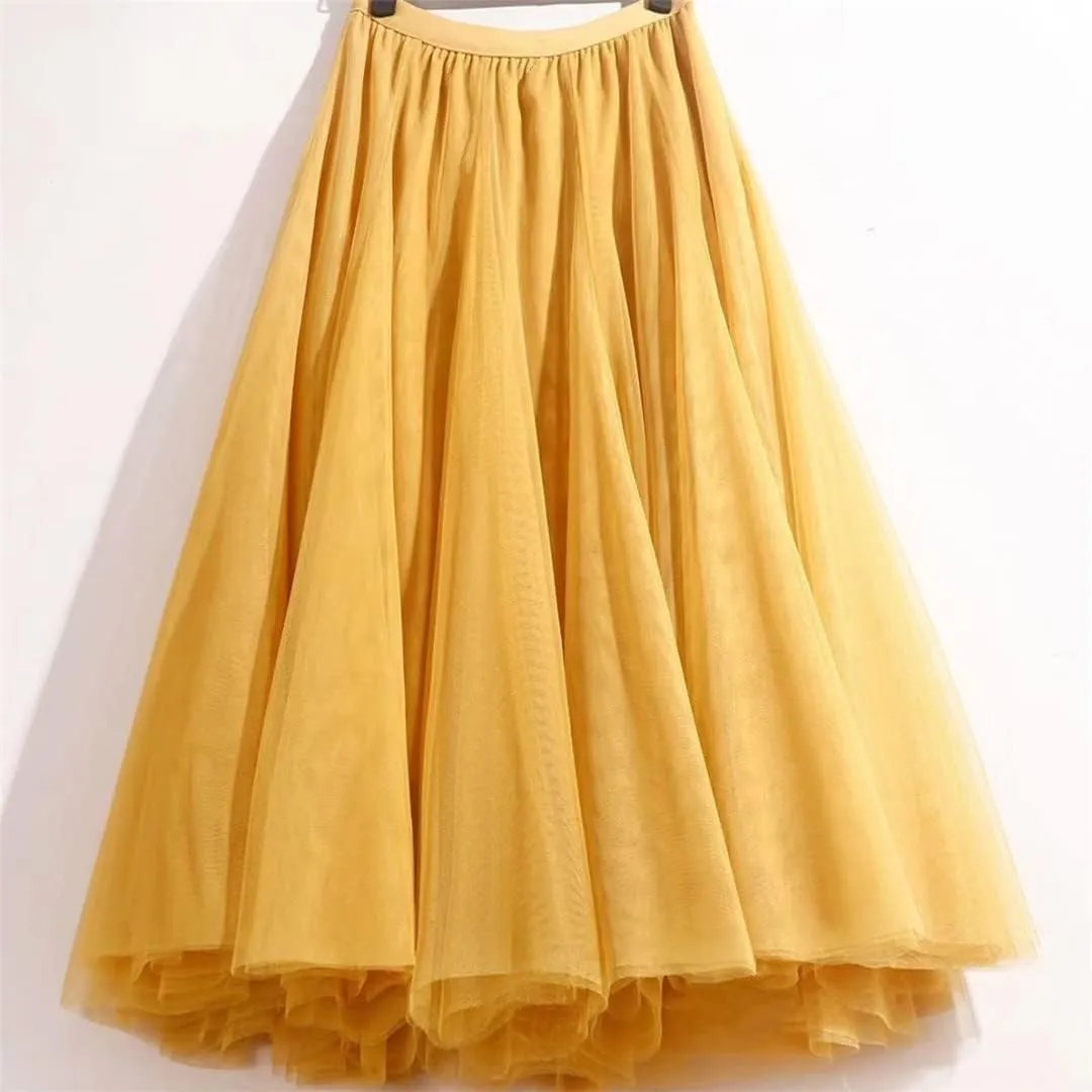 Pleated Skirt Sexy Midi Tulle Skirt High Waist Full Lining Adult Tutu