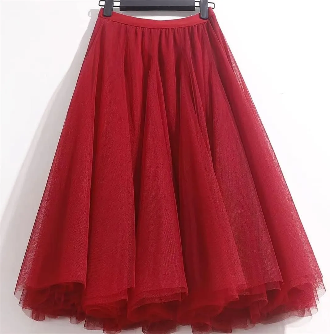 Pleated Skirt Sexy Midi Tulle Skirt High Waist Full Lining Adult Tutu