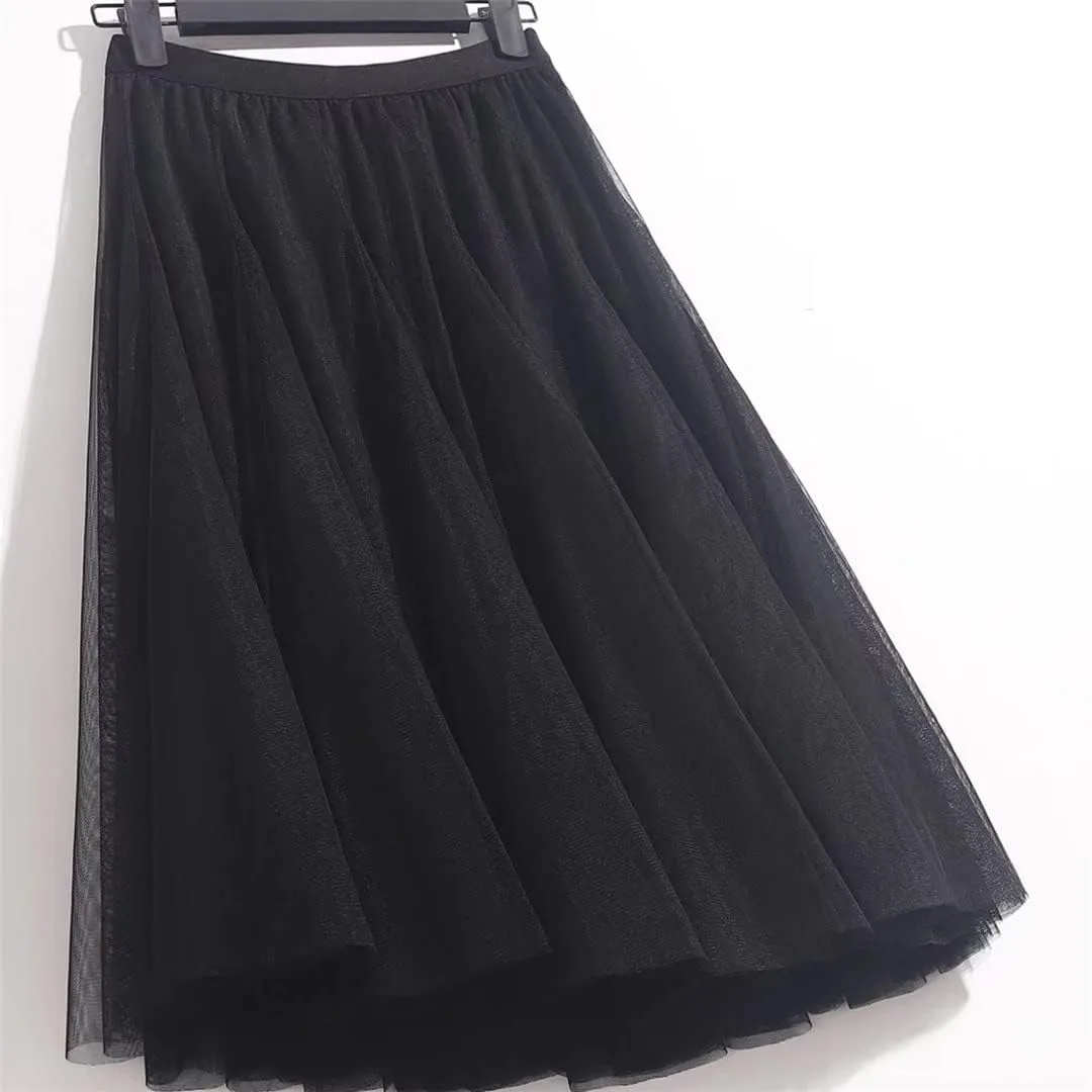 Pleated Skirt Sexy Midi Tulle Skirt High Waist Full Lining Adult Tutu