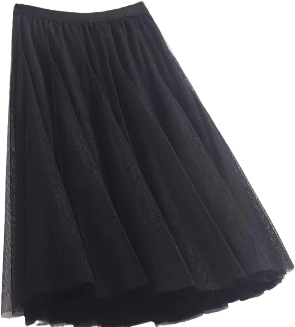 Pleated Skirt Sexy Midi Tulle Skirt High Waist Full Lining Adult Tutu
