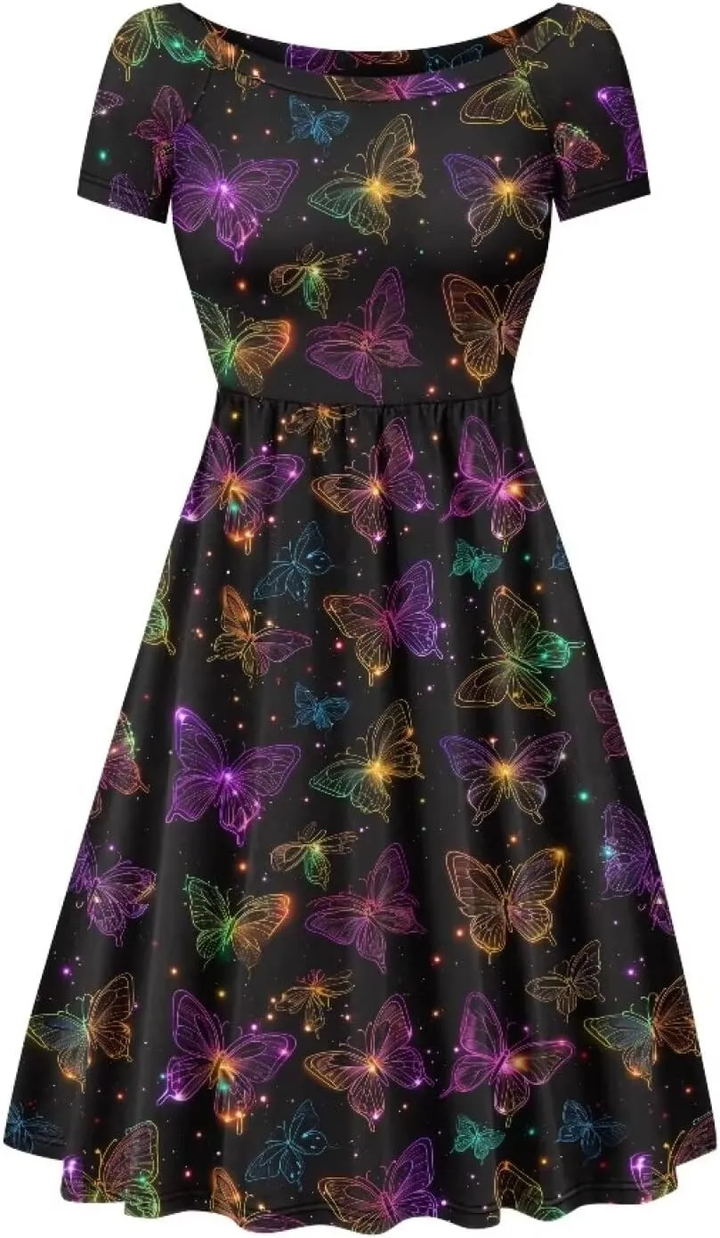 Plus Size Dress for Women Short Sleeve Midi Dress Casual Going Out Dresses XS-4XL