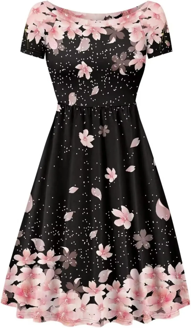 Plus Size Dress for Women Short Sleeve Midi Dress Casual Going Out Dresses XS-4XL