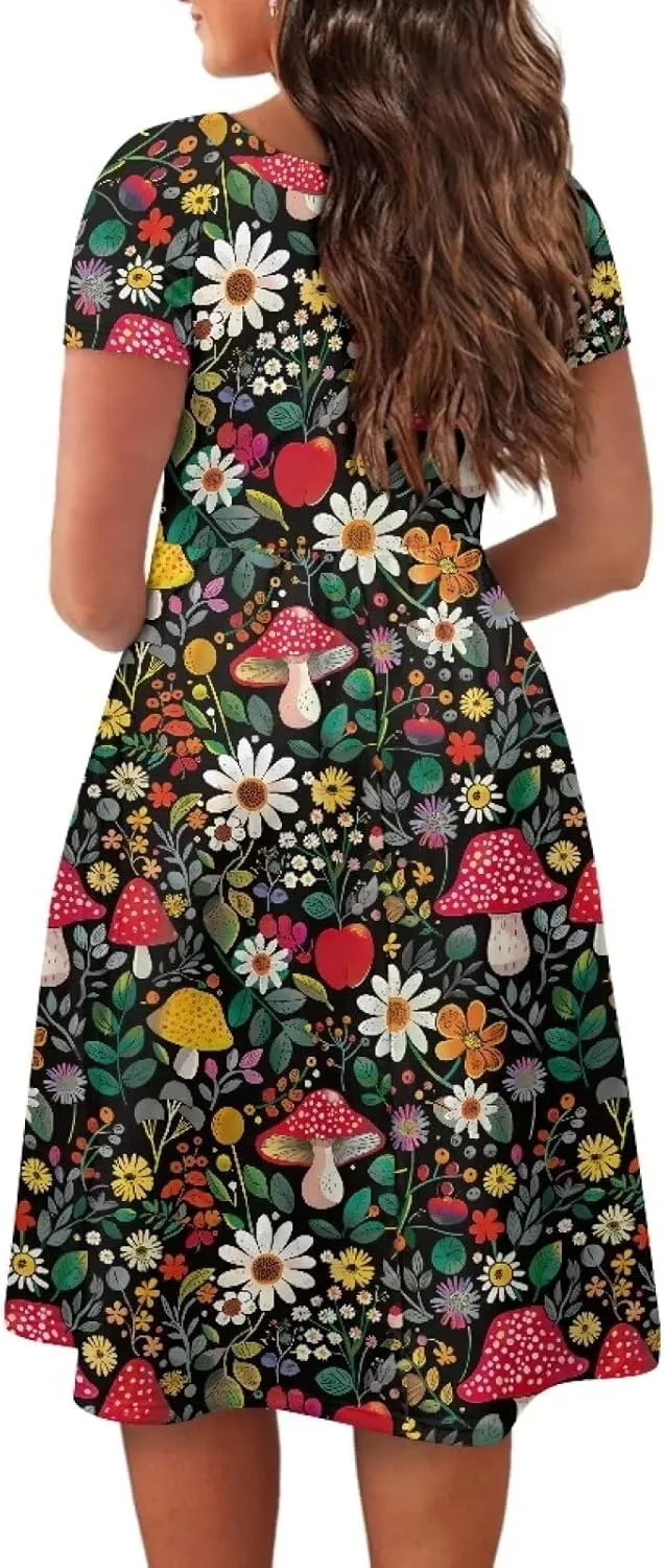 Plus Size Dress for Women Short Sleeve Midi Dress Casual Going Out Dresses XS-4XL